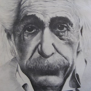 1970 Matted Print of Albert Einstein, a Pencil Drawing by Artist Kirwan