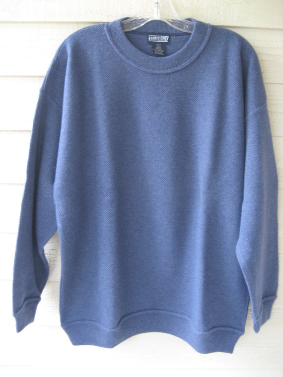 LANDS' END Men's Crewneck Lambswool Medium Blue Sw