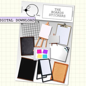 The Boards DIGITAL Planner Stickers.10 realistic memo board clipart for digital bullet journal,goodnotes,ipad etc.The Full Moon Society.