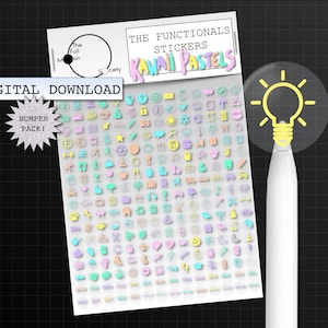 The Functionals Kawaii PASTEL DIGITAL Planner Stickers 200+ Realistic transparent Icon symbols  (Goodnotes, ipad, etc)