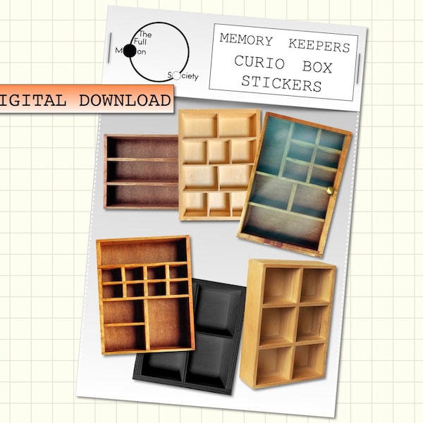 MEMORY KEEPERS! Curio Boxes DIGITAL Planner Stickers. 6 realistic clipart for digi bullet journal,goodnotes,ipad etc.The Full Moon Society.