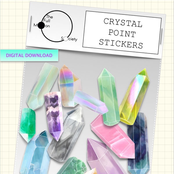 Adesivos de planejador DIGITAL Crystal Point. Otimizado para GoodNotes. Folha de 14 livros de clipart em aquarela desenhados à mão. Pela Sociedade da Lua Cheia.