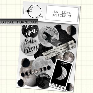 La Luna DIGITAL Planner Moons Stickers.18 realistische maanfasen clipart voor digitale bullet journal, goodnotes, ipad etc. The Full Moon Society.