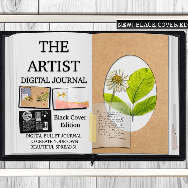 The ARTIST Journal - (Black Cover!) Beautiful Digital Bullet Journal to create your own realistic planner spreads! By The Full Moon Society