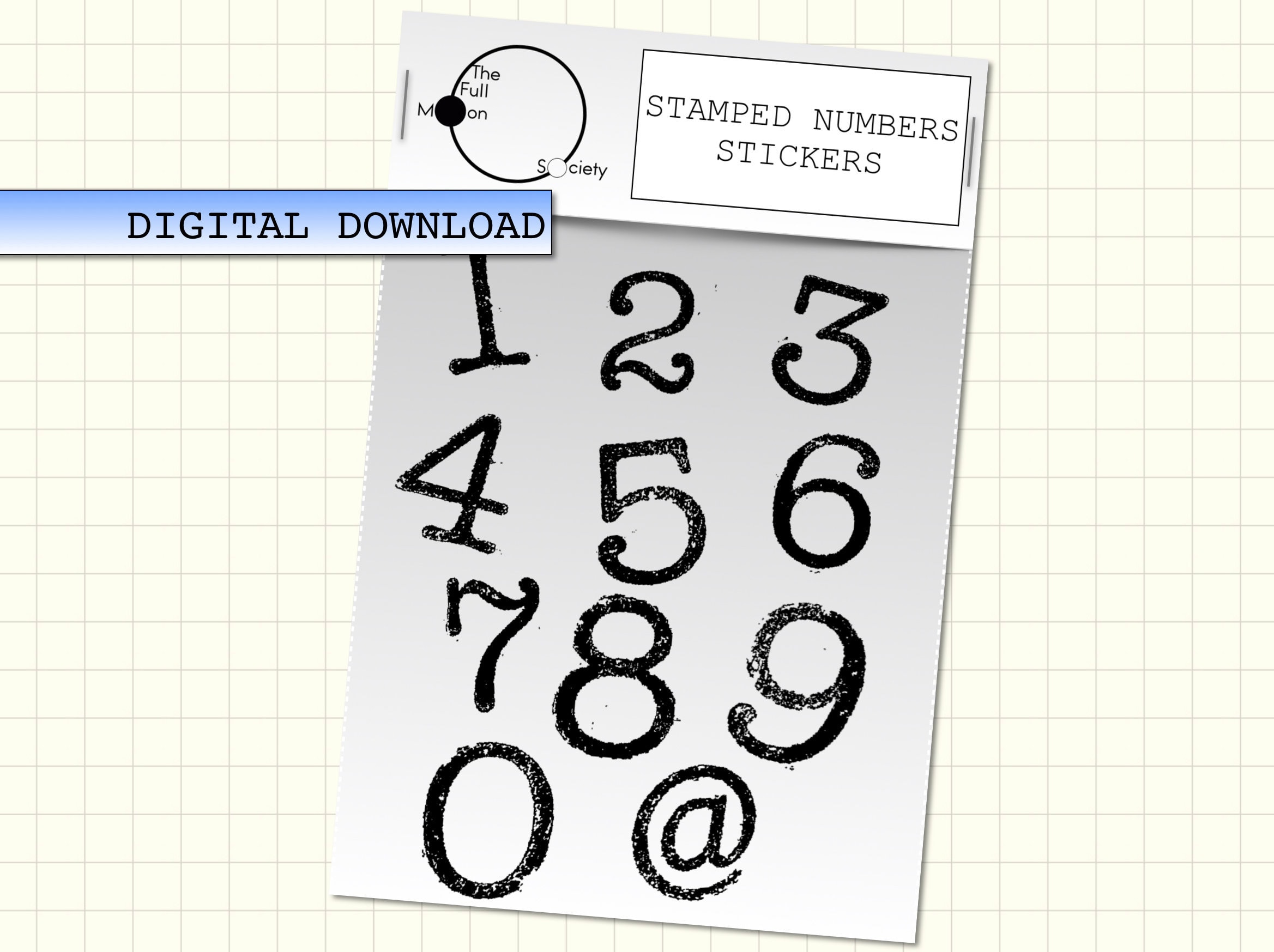 Stamped Numbers DIGITAL Planner Stickers. Number Rubber Stamp Clipart ...