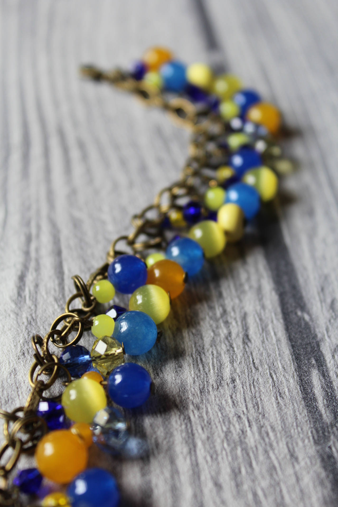 Antique Bronze Tone Charm Bracelet with Blue and Beads. 8 inch Etsy