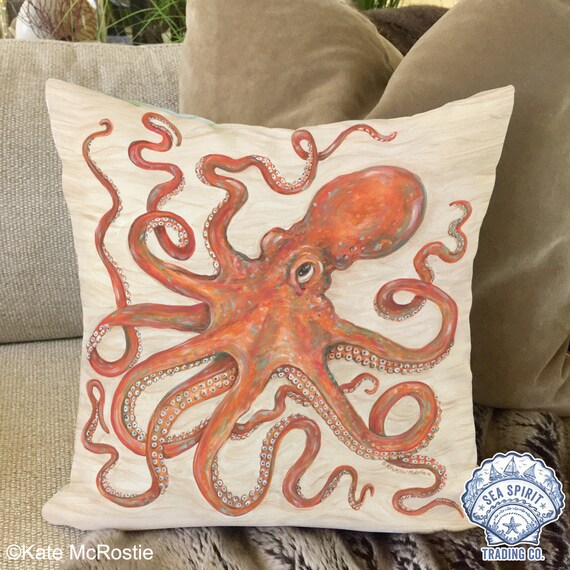 Coastal Pillow Covers in Orange Octopus Pillow Cover Fall Etsy
