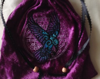 Tarot Bag, Gift Bag, Runes Bag, Mini Alter Bag, Blessed During Eclipse, Celtic Raven ON SALE