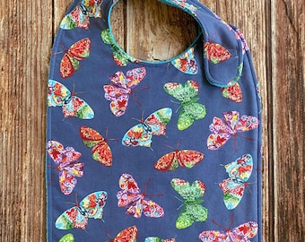 Flannel Terry Cloth Adult Bib, Clothing Protector with Two Closure Options, Special Needs Cover, Senior Bib