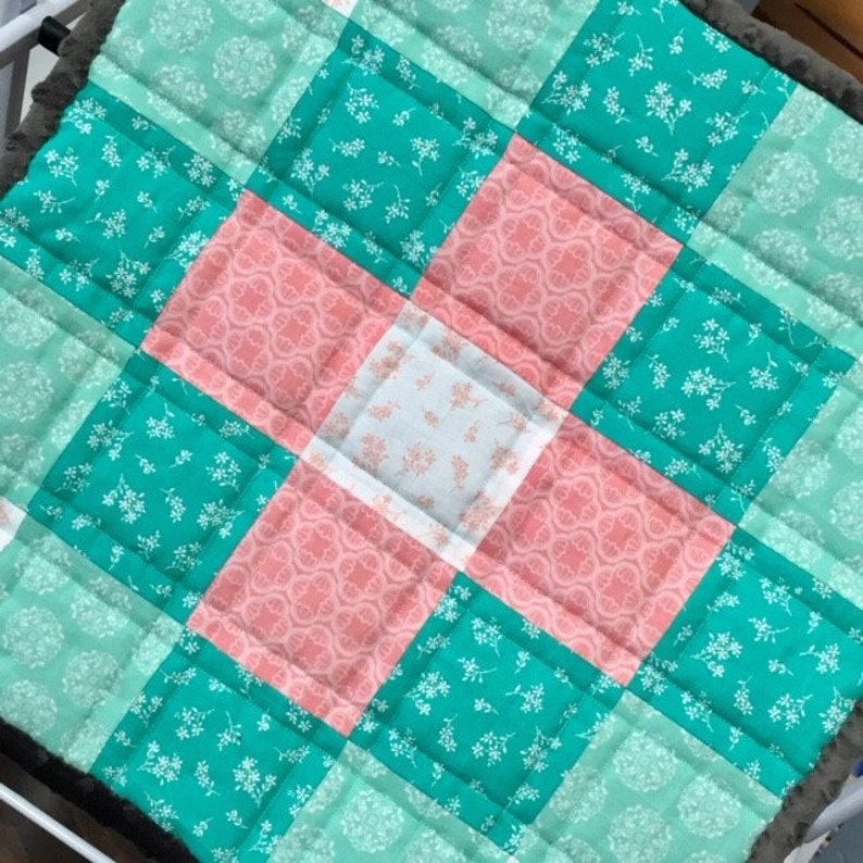 Nursery Baby Baby Blanket Small Cotton Fabric Toddler Quilt White Turquoise Soft Minky Blanket Unique Baby Shower Gift