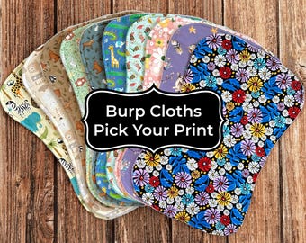 Large Flannel Terry Cloth Burp Cloths - Baby Shower Gift - Pick Your Print - Drool Rag