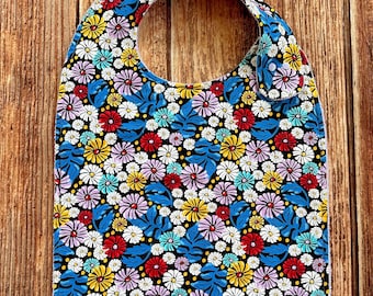 Floral Adult Bib, Flannel Clothing Protector, Terry Cloth Reverse, Special Needs Gift, Two Sizes