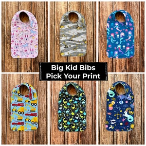 Child Bib - Large Bib - Child Clothing Protector - Special Needs Bib - Bib for Boys - Bib for Girls - Bibs - Side Snap - Long - Velcro
