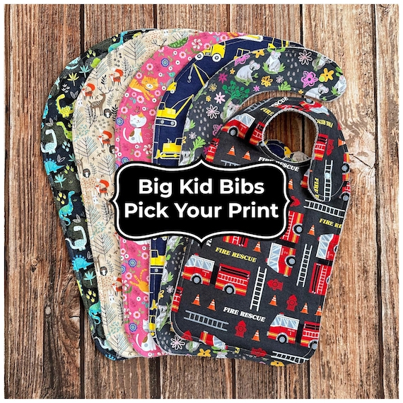 Long Flannel Terry Cloth Big Kid Bib, Special Needs Cover-Up, Preschool Clothing Protector, Youth Bib