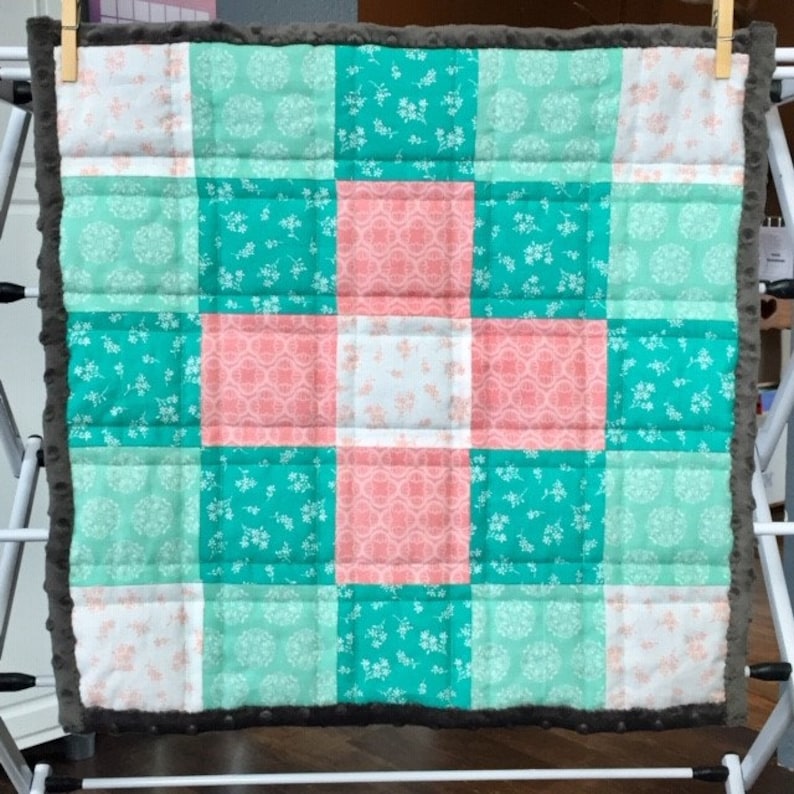 Nursery Baby Baby Blanket Small Cotton Fabric Toddler Quilt White Turquoise Soft Minky Blanket Unique Baby Shower Gift