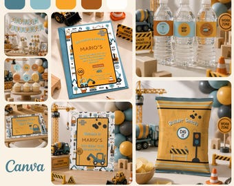 Little Builder Crew Birthday Invitation Template, Construction Birthday Invite, Editable Boy Birthday Party Invitation, Digital Download