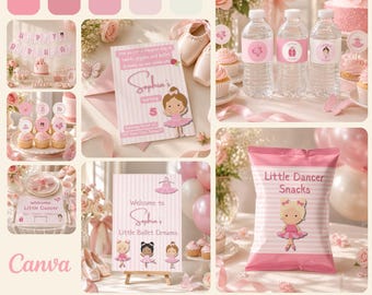 Little Ballet Dreams Birthday Party Kit, Editable Canva Template, Ballerina Birthday Decorations, Placemat, Invitation, Banner & Activities
