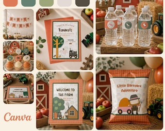 Little Barnyard Adventure Birthday Party Kit Editable in Canva, Farm Birthday Decorations, Invitation, Banner, Activities, Chip Bag, Maze