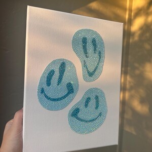 Rhinestone Art. Blue Smiley Face Bedazzled Canvas - Etsy