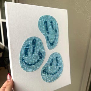 Rhinestone Art. Blue Smiley Face Bedazzled Canvas - Etsy