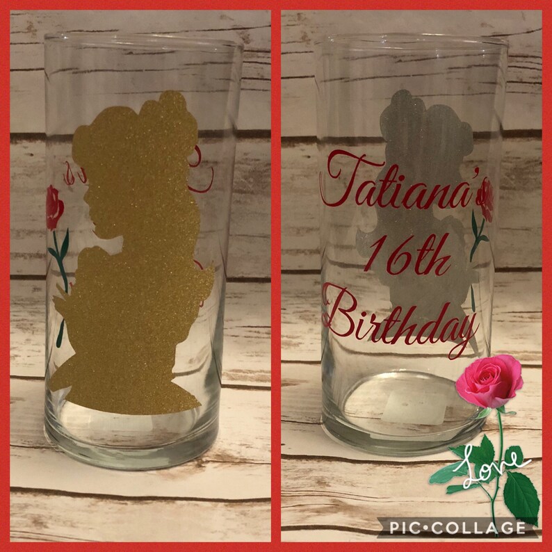 Beauty And The Beast Custom Glass Vases Glitter Vinyl Belle Etsy