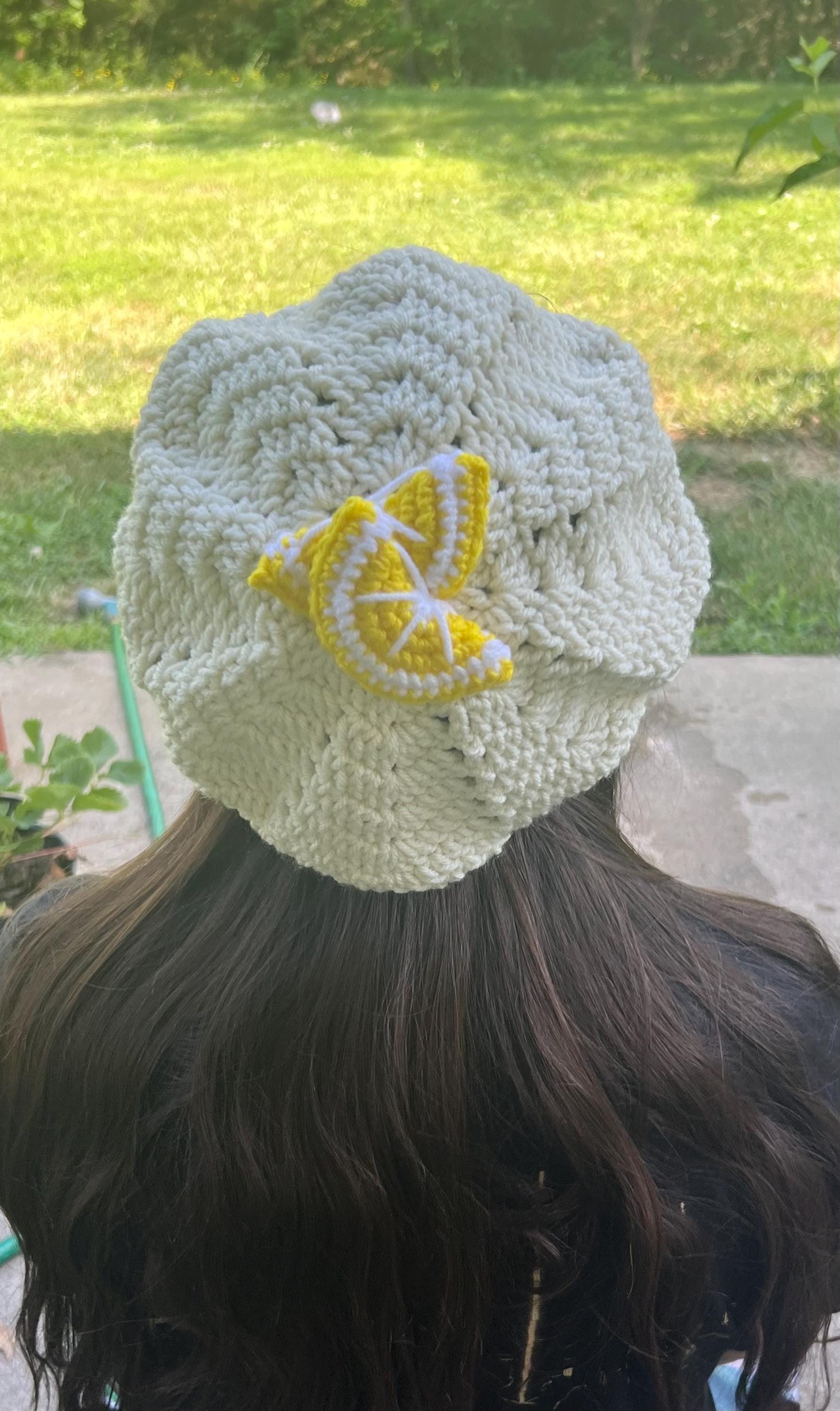 Lemon Beret l Cream Beret l Crochet White Beret l Lemon Slice Beret l Lemon Hat l Summer Hat l Summer Accessories l Lemon Slice Accessories