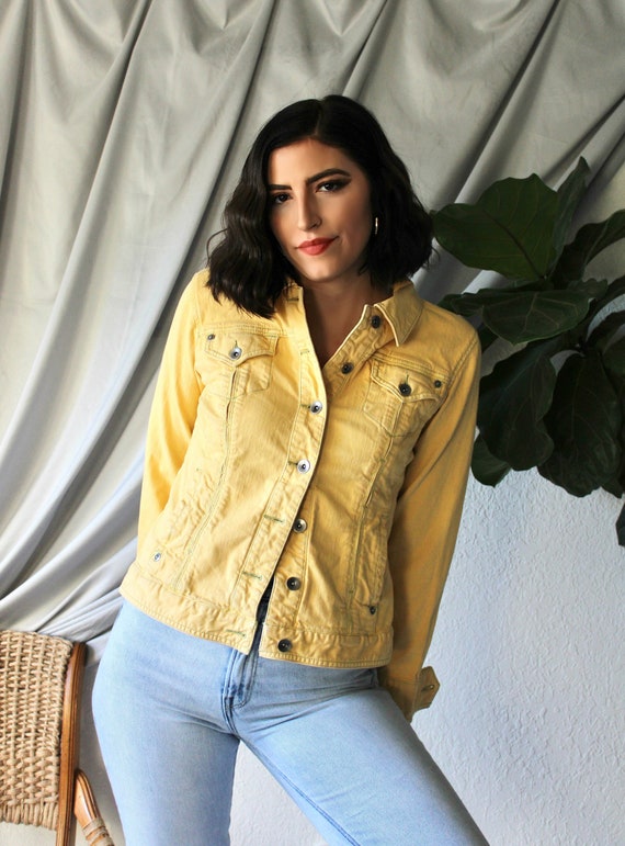 pastel yellow denim jacket