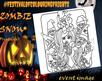 Zombie Snow Coloring page. Printable. Colour your frights event image. Halloween Coloring. Fairytale Coloring.