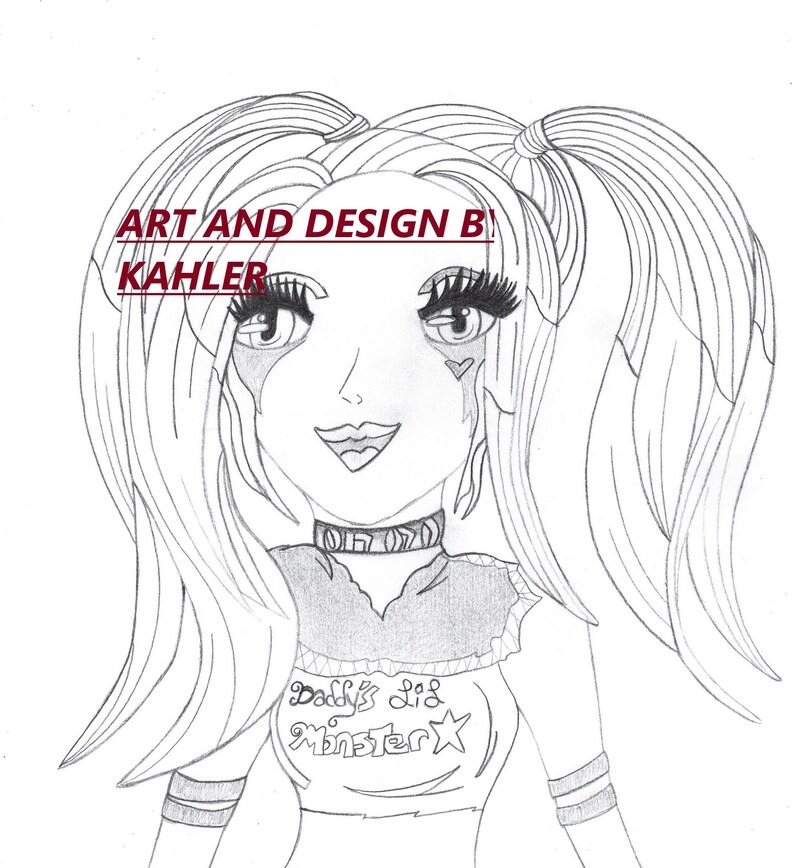 harley quinn anime style printable coloring page etsy hong kong