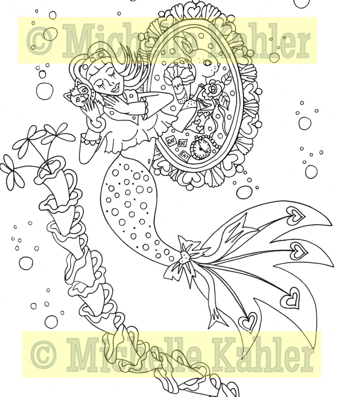 Alice in Wonderland Mermaid Coloring Page. Digital Download.mermay