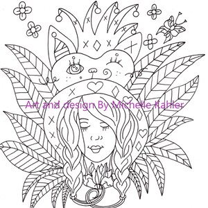 Joker Cats and Beauties Fern. Coloring Page. printable