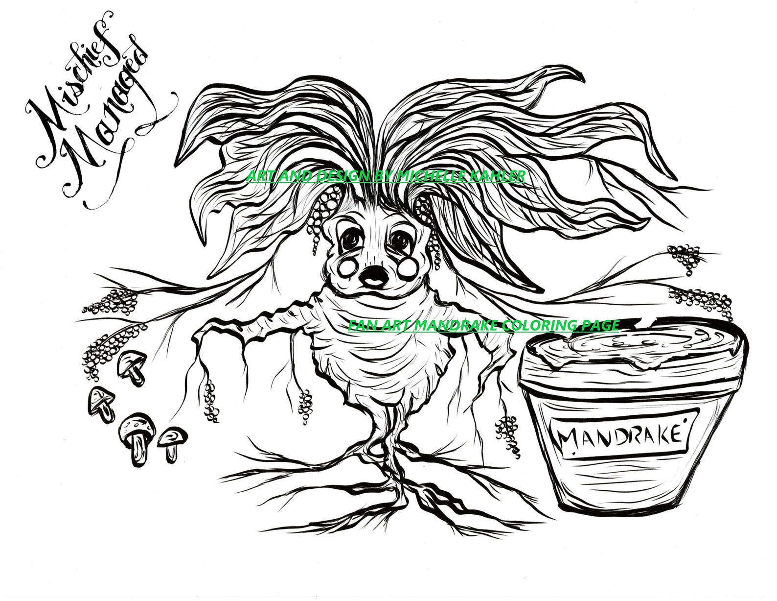 Mandrake coloring page printable fan art. Harry Potter Fan Etsy