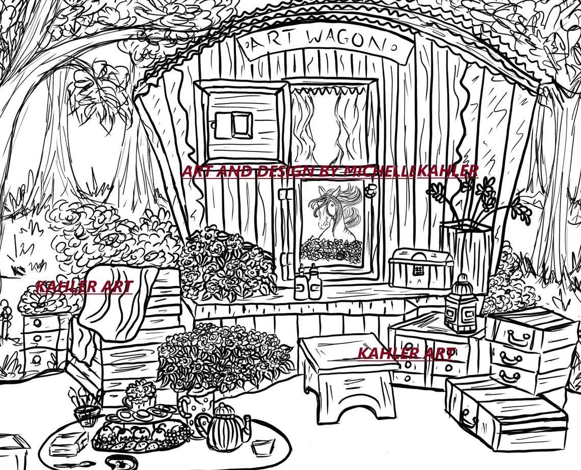 Gypsy Wagon Coloring Page printable - Etsy India