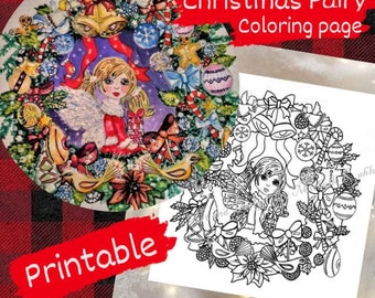 Christmas Fairy Coloring page. Printable. Christmas Coloring. coloring hobby page.