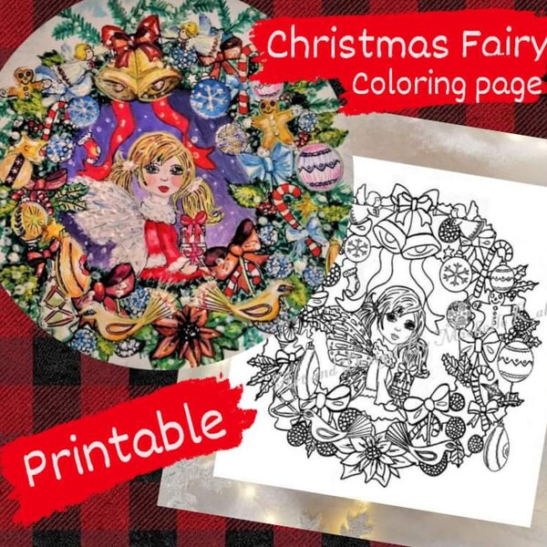 Christmas Fairy Coloring page. Printable. Christmas Coloring. coloring hobby page.