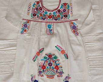 Handmade Embroidered Manta Dress: Authentic Mexican Cotton Dress