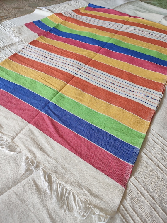手作りのマルチカラーのメキシコ風テーブルクロス：コットンオアハカ