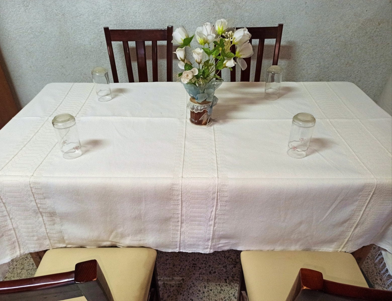 Cotton Mexican Tablecloth - Oaxaca Tablecloth. Hand woven Tablecloth One Color. Different Sizes. White/Gray/Black Tablecloth.