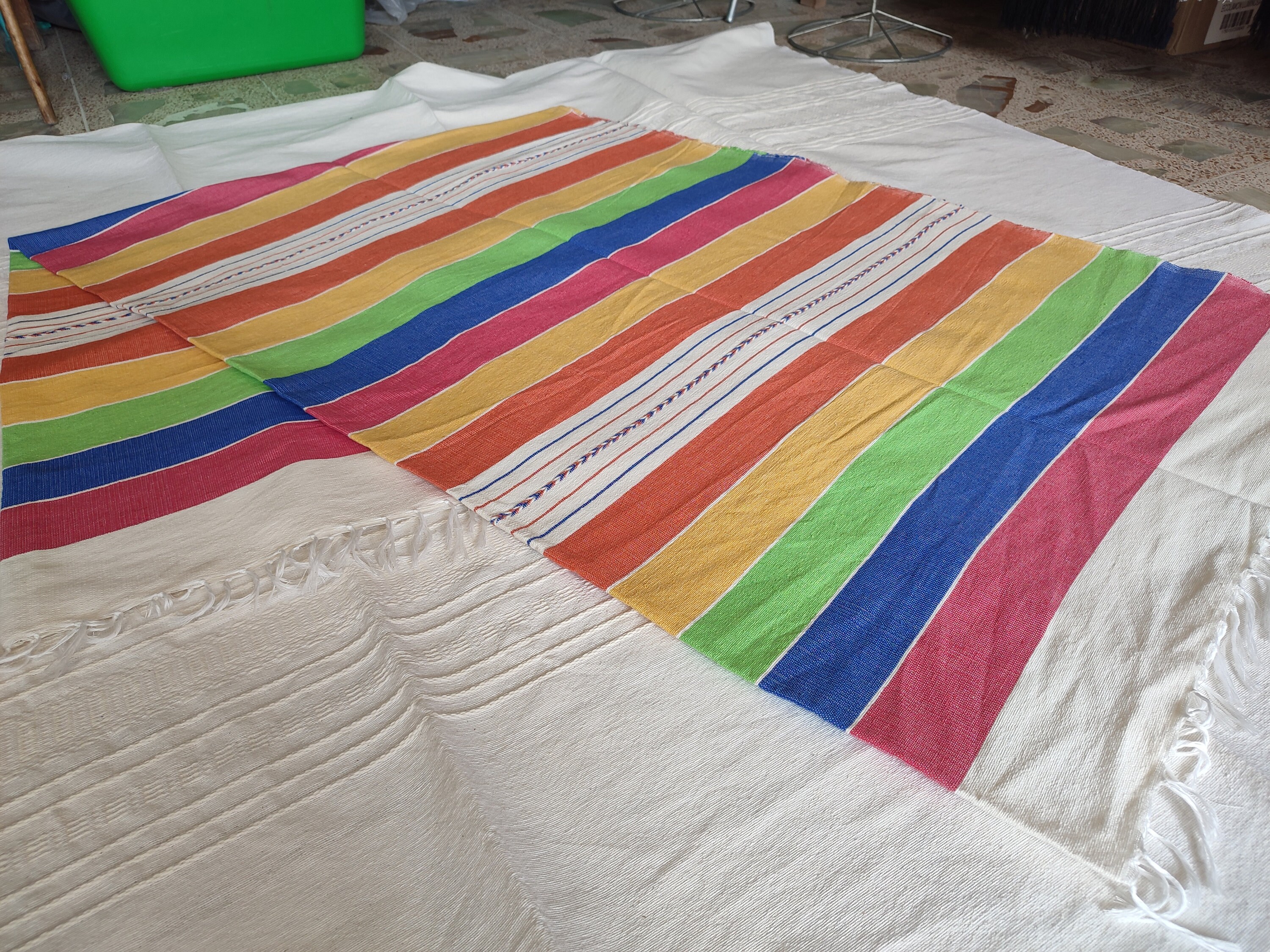手作りのマルチカラーのメキシコ風テーブルクロス：コットンオアハカ