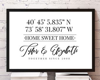 CUSTOM GPS coordinates, Custom Coordinates,  Custom New Home Sign,  Home Sweet Home sign, New Home Gift, 11x14 Home Decor Poster Sign Print,