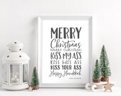 Merry Christmas Happy Hanukkah Kiss My Ass - National Lampoon 39 s Christmas Vacation Sign - Unframed 11x14 Art Print