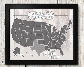 Custom Couples Adventure Map Print, Personalized Wedding Anniversary Gift