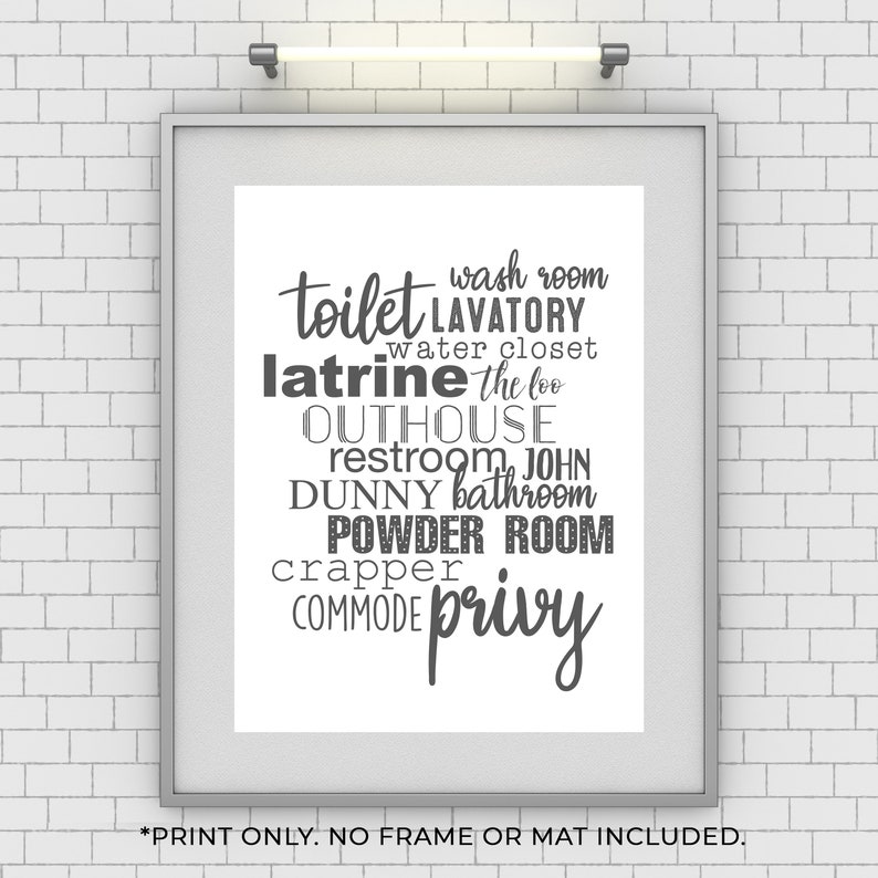Funny Bathroom Sign Toilet Names Loo Unframed 11x14 Etsy