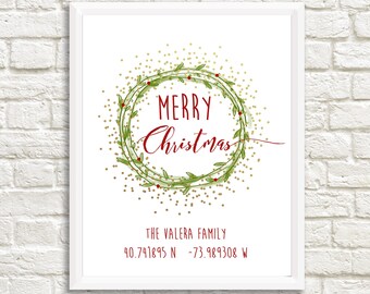 Personalized Family Name Christmas GPS Poster – Holiday Home Decor (11x14)