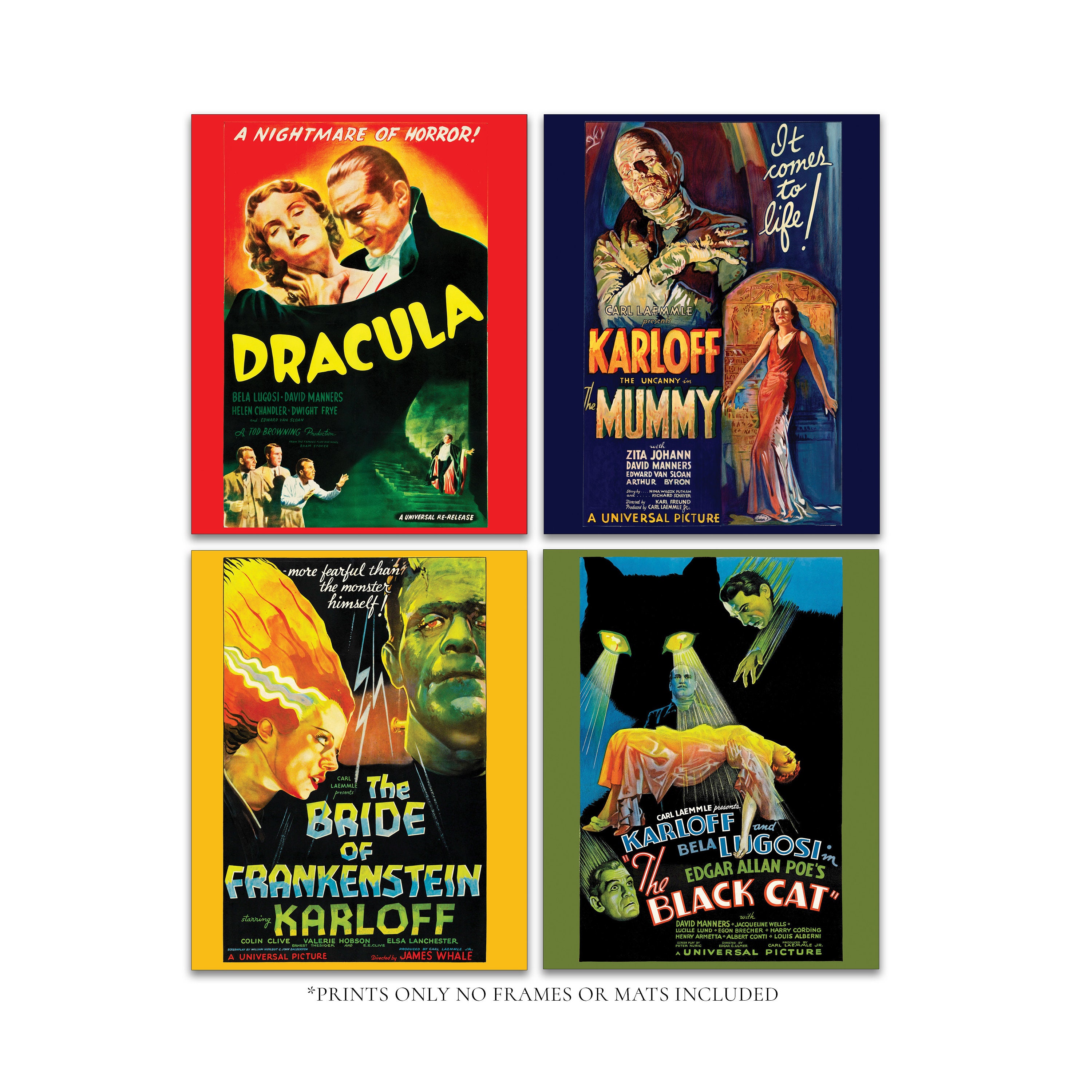 Vintage Classic Monster Movie Posters - Halloween Art Prints - Set of Four  8x10 Inch Prints Unframed - Halloween Decorations - Etsy, image size:3000x3000