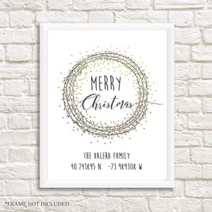 CUSTOM PERSONALIZED GPS Merry Christmas - Personalize with your family name & home location - 11x14 Christmas Holiday Home Decor Poster Sign