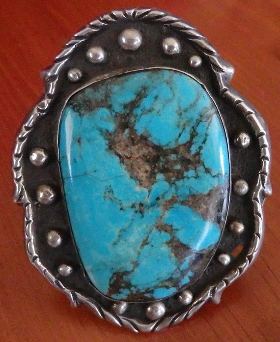 Old Pawn Turquoise Bracelet HUGE! Stamped Sterling