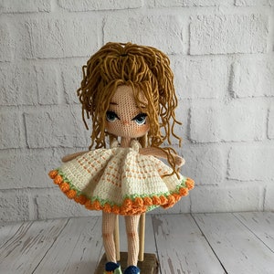 Handmade Cute Dressed Amigurumi Doll, Crochet doll, toy, gift, crochet, amigurumi, brown hair, gift, toy, doll