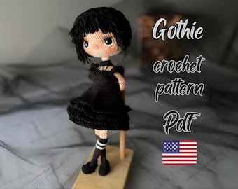 Gothie Crochet Pattern, amigurumi, toy, gift, doll, handmade, crochet, digital download, pdf, english