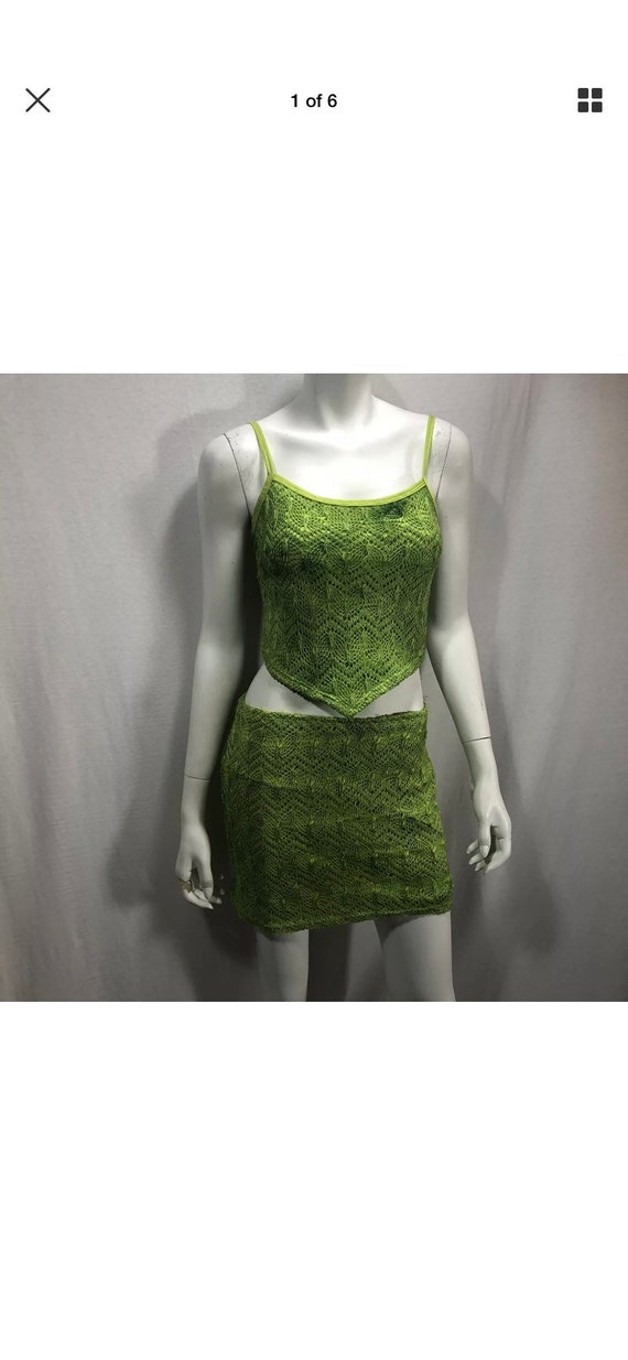 vintage green knit crop top and mini skirt